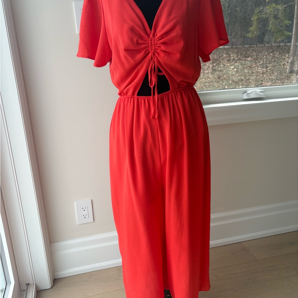 YaYa Aflalo Bright Red Cropped Tie-Front Jumpsuit